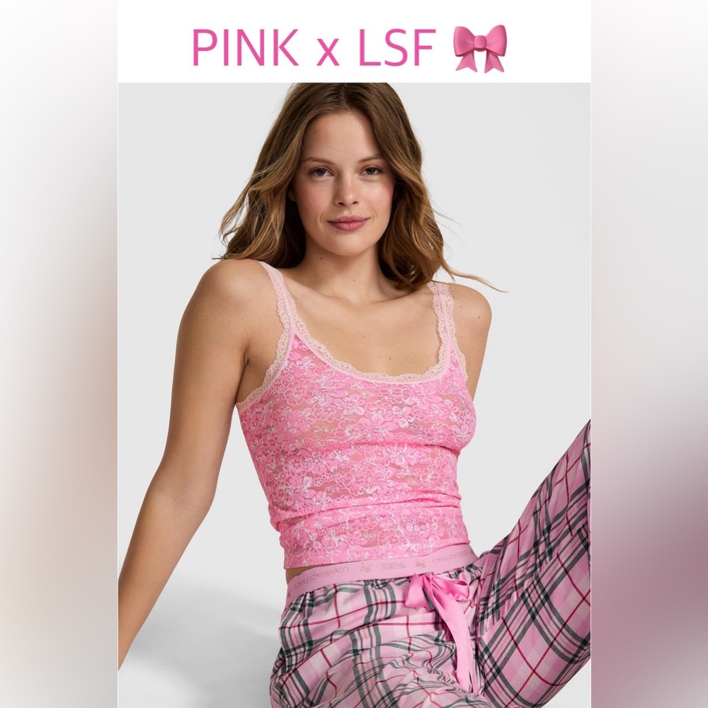 LoveShackFancy Pink Lace Tank Top